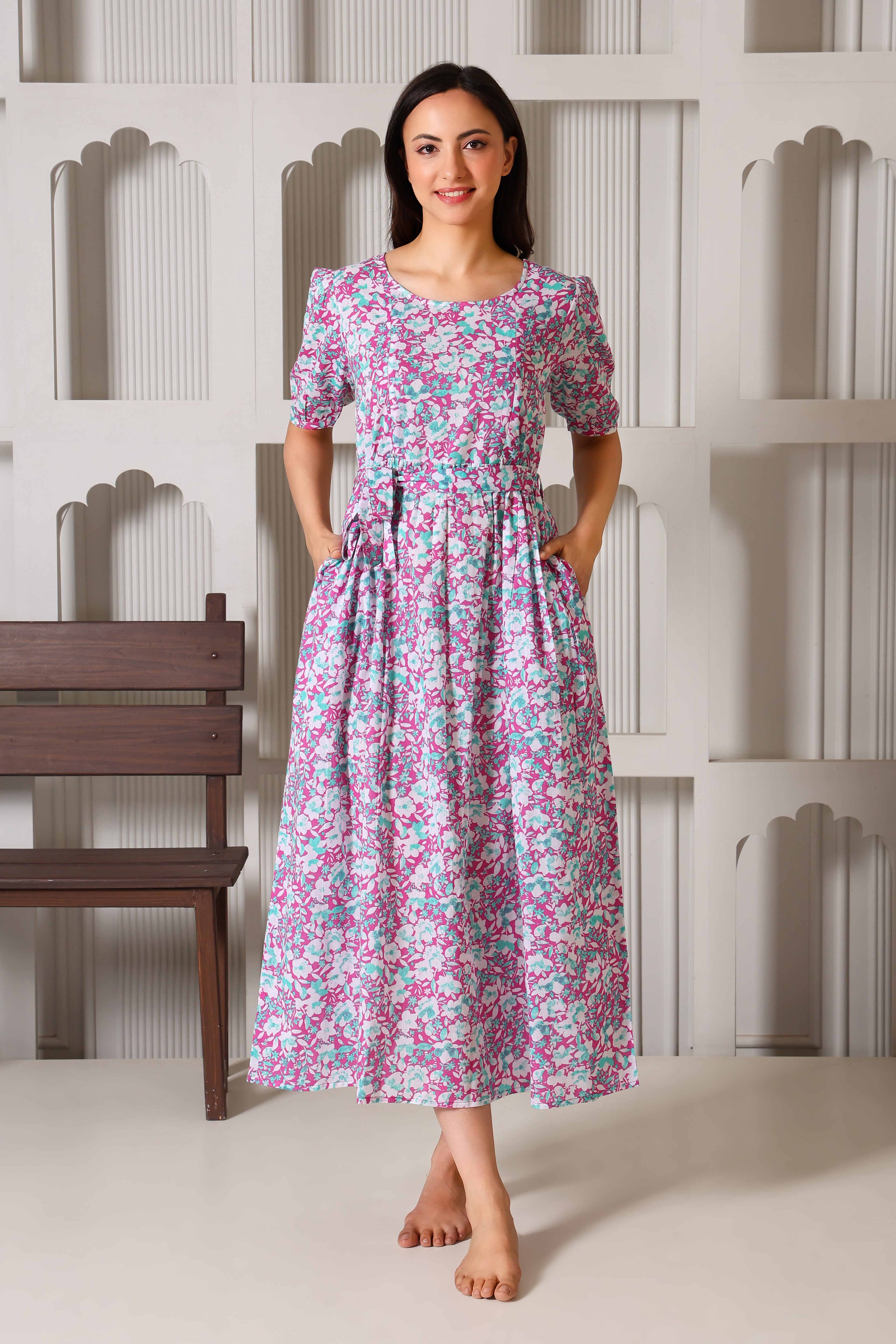 Mauve Meadow Bloom Maternity Feeding Dress For Women