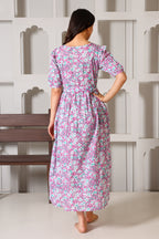 Mauve Meadow Bloom Maternity Feeding Dress For Women