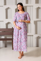 Mauve Meadow Bloom Maternity Feeding Dress For Women