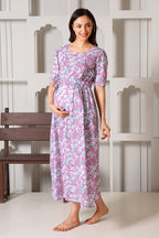 Mauve Meadow Bloom Maternity Feeding Dress For Women