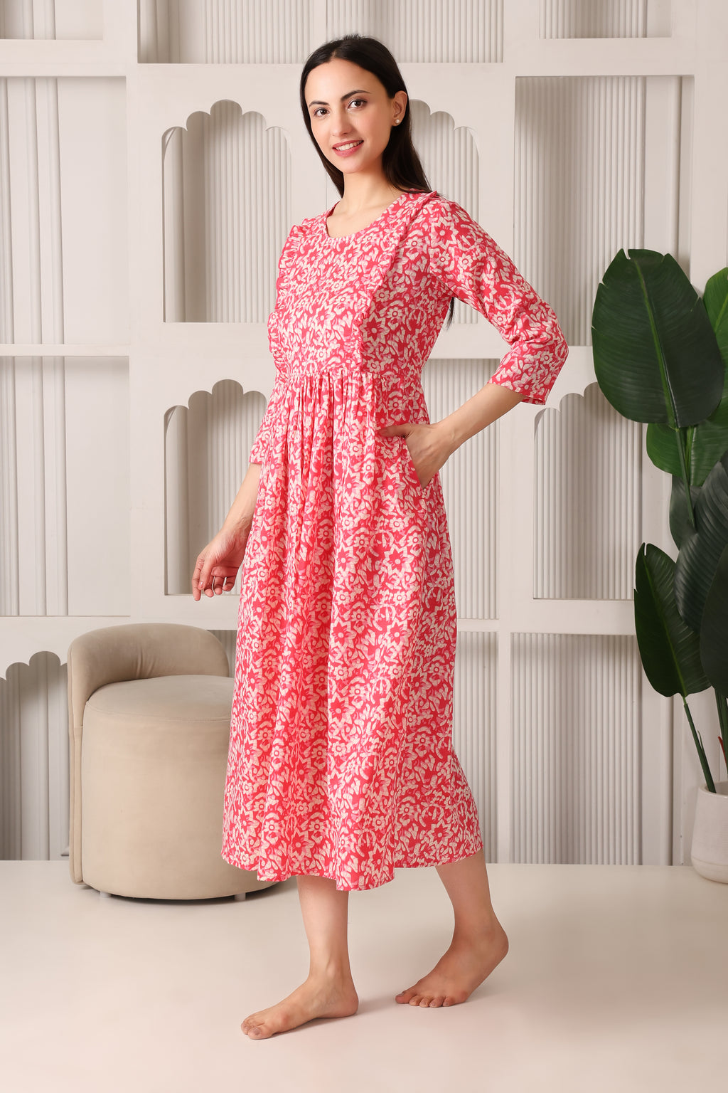 Pink Maternity Feeding Dress For Women