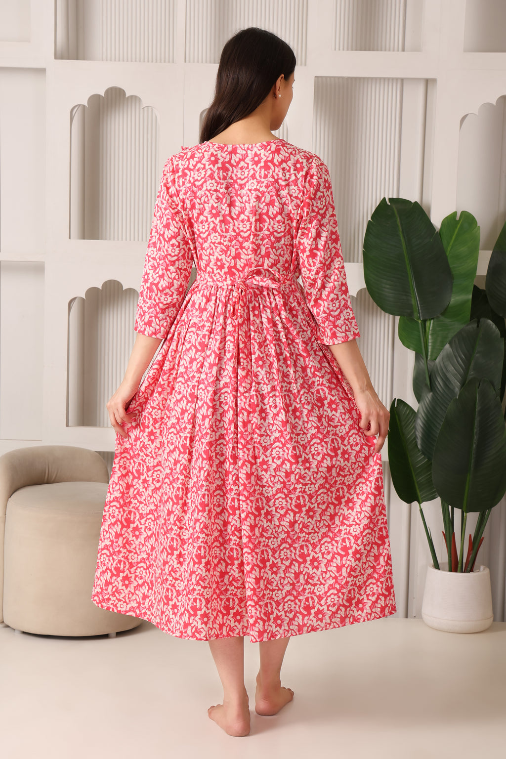 Pink Maternity Feeding Dress For Women