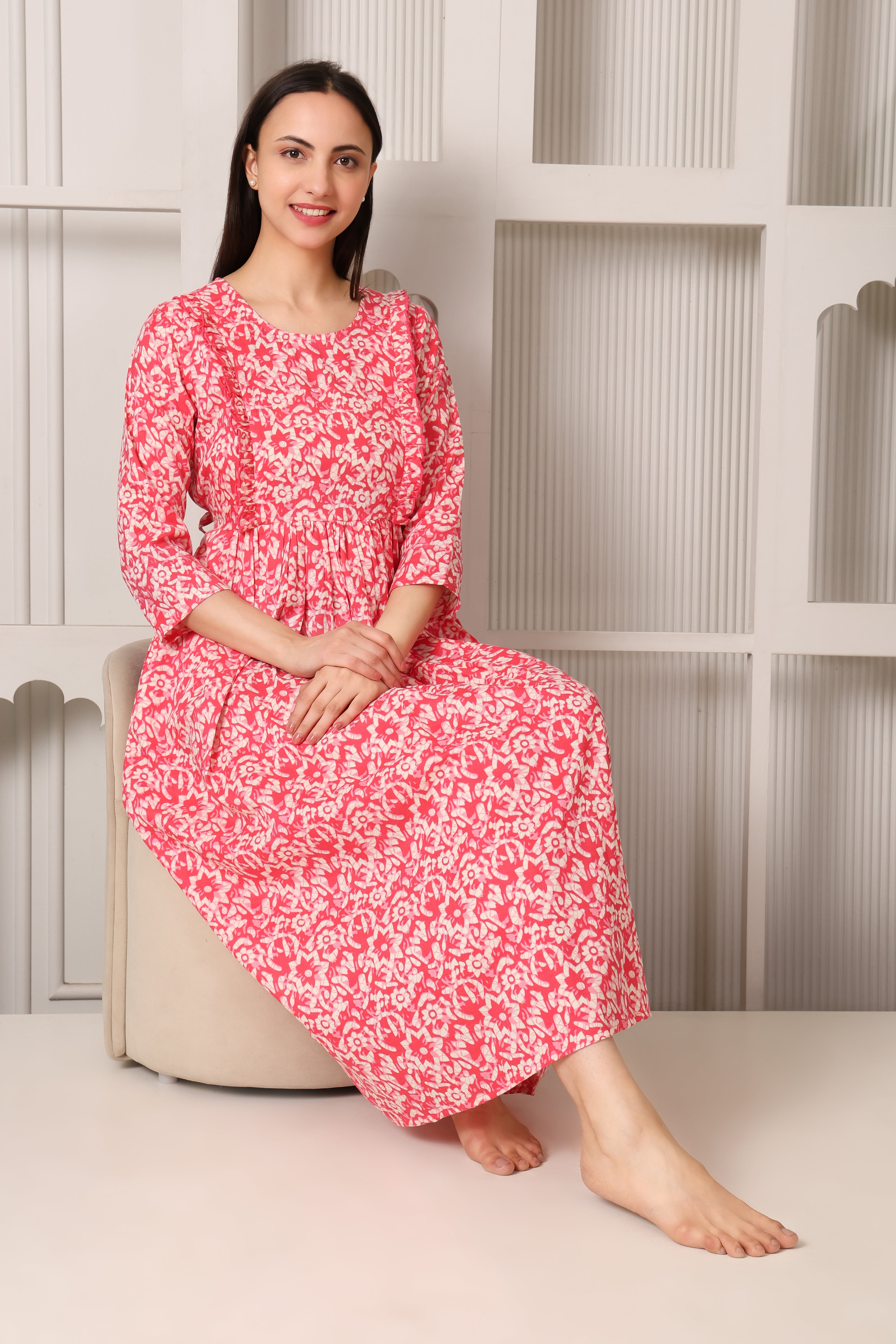 Pink Maternity Feeding Dress For Women