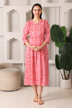 Pink Maternity Feeding Dress For Women