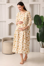 Cream Maternity Feeding Dress For Women