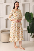 Cream Maternity Feeding Dress For Women