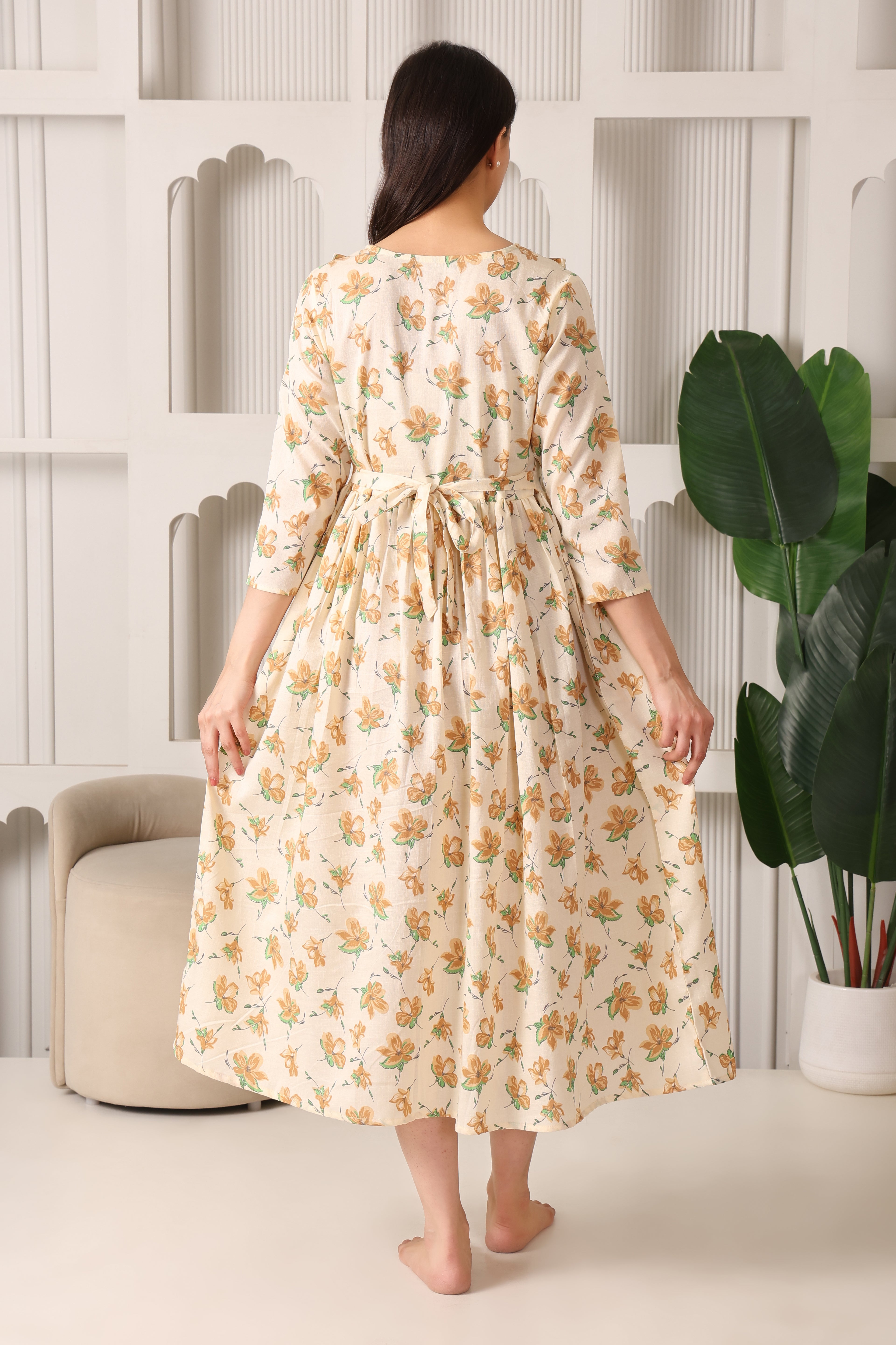 Cream Maternity Feeding Dress For Women