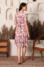 Abstract Swirl Maternity & Nursing Ruffle Dress