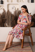 Abstract Swirl Maternity & Nursing Ruffle Dress