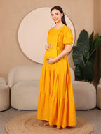 Mustard Pretty Polkas Maternity Feeding Dress For Women