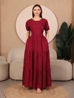 Wine Pretty Polkas Maternity Feeding Dress For Women