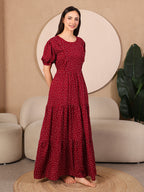 Wine Pretty Polkas Maternity Feeding Dress For Women