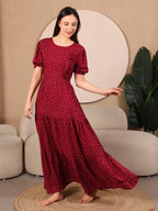 Wine Pretty Polkas Maternity Feeding Dress For Women