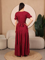Wine Pretty Polkas Maternity Feeding Dress For Women