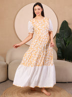 Mustard Pretty Polkas Maternity Feeding Dress For Women