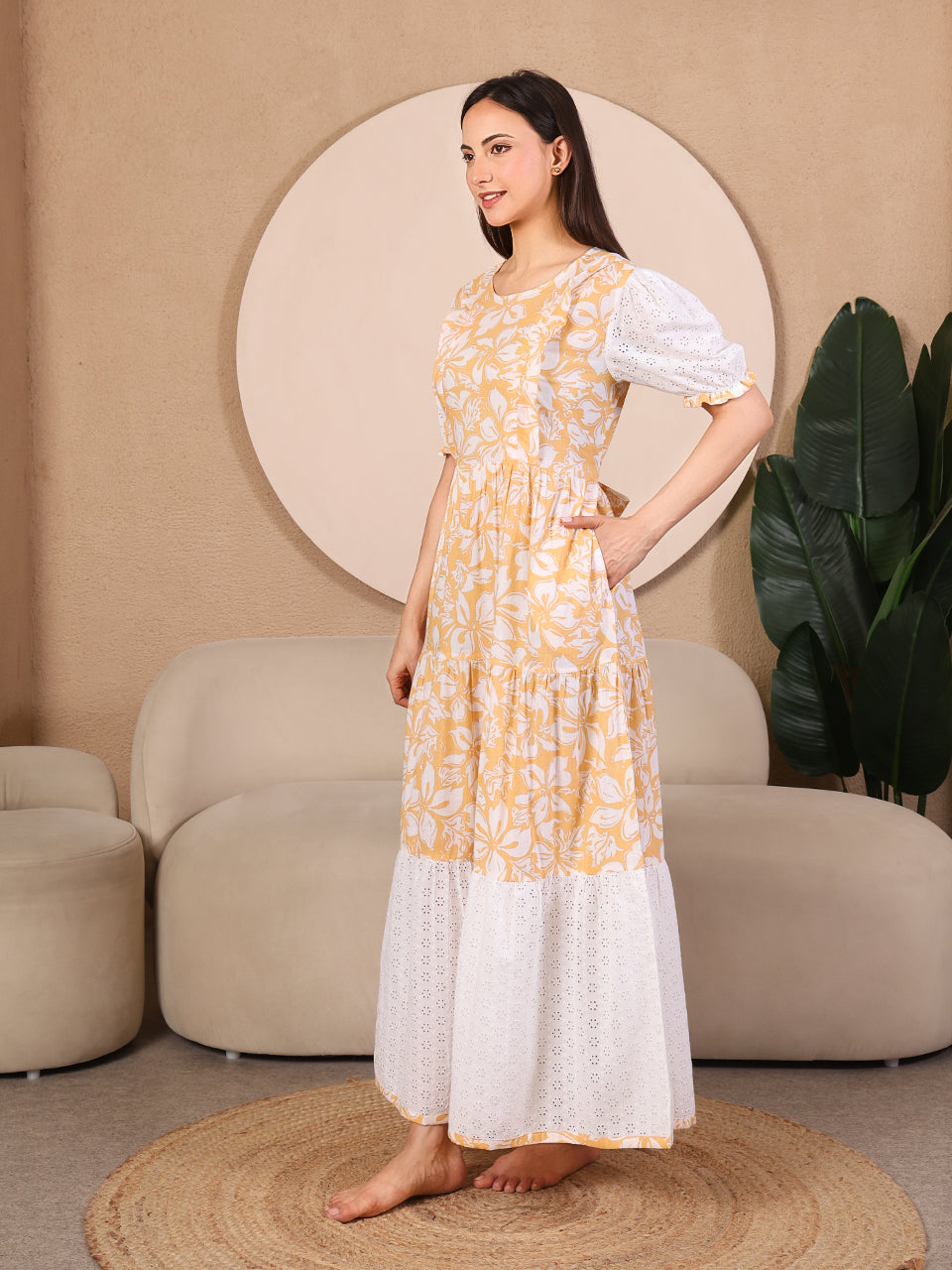 Mustard Pretty Polkas Maternity Feeding Dress For Women