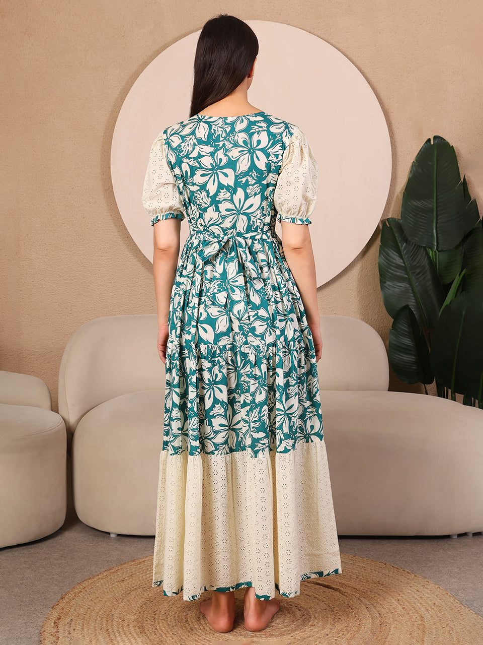 Green Pretty Polkas Maternity Feeding Dress For Women