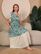 Green Pretty Polkas Maternity Feeding Dress For Women
