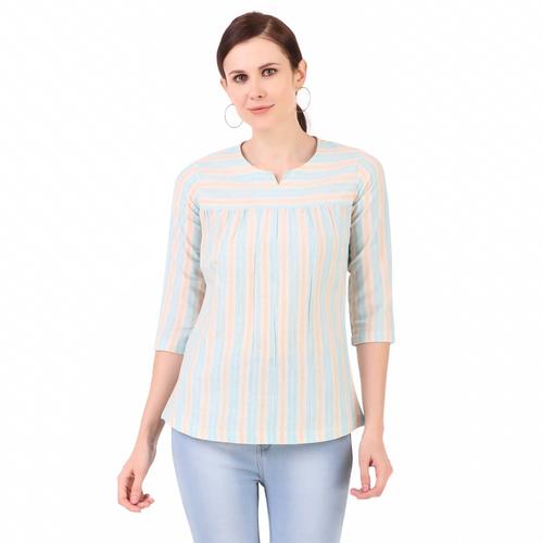 Cotton Striped Basic Top. (Sky Blue)