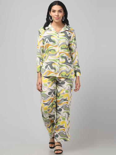 Stylish Co Ord Set For Women || Relaxed Fit Shirt & Wide-Leg Pants. (Green)