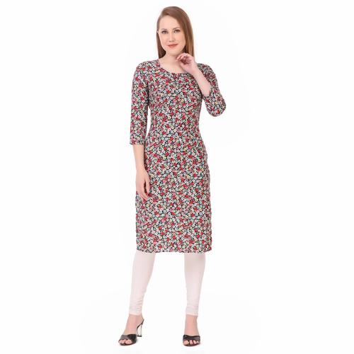 Rayon Floral Printed Kurti. (Navy)