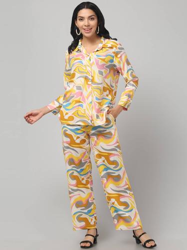 Stylish Co Ord Set For Women || Relaxed Fit Shirt & Wide-Leg Pants. (Lemon)