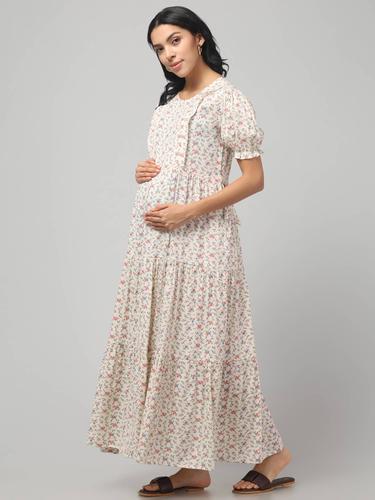 Maternity Feeding Dress With Puffed Sleeves. (Ditsy)
