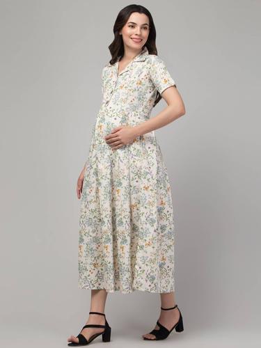 Zipless Maternity Feeding Dress For Women. Linen Cotton.