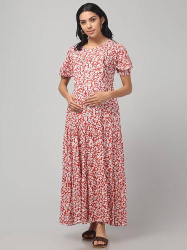 Maternity Feeding Dress With Puffed Sleeves. (Floral)