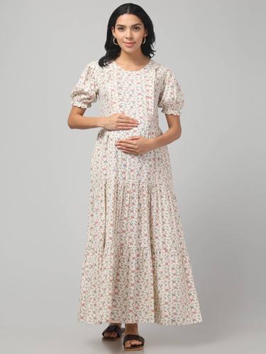 Maternity Feeding Dress With Puffed Sleeves. (Ditsy)