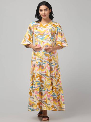 Maternity Feeding Dress With Balloon Sleeves. (Lemon)