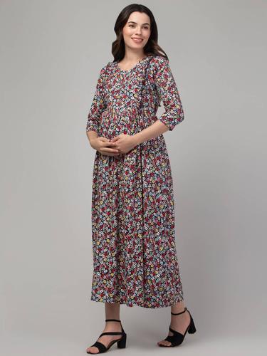 Maternity Feeding Kurti With Zippers for Easy Nursing. (Navy)