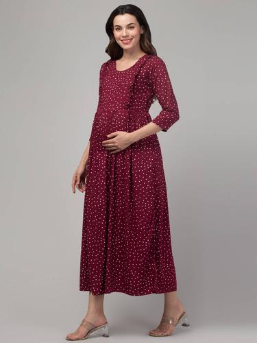 Maternity Feeding Kurti With Zippers for Easy Nursing. (Wine)