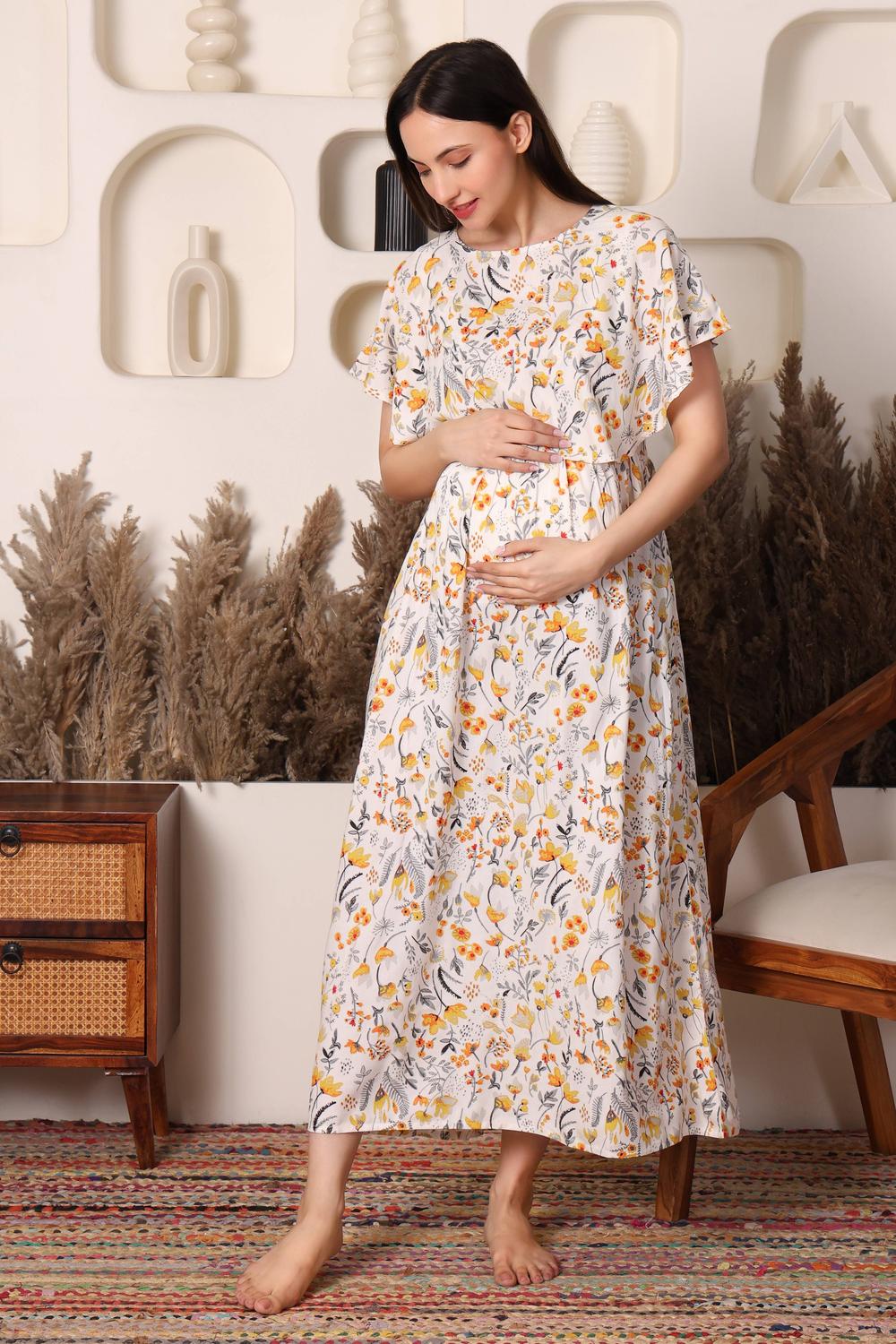 Bloom Comfort Floral Maternity & Nursing Maxi Dress.
