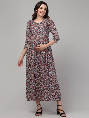 Maternity Feeding Kurti With Zippers for Easy Nursing. (Navy)